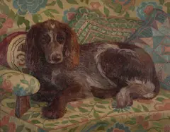 Bloomsbury Group, Portrait Of A Spaniel On A Sofa, Oil on board