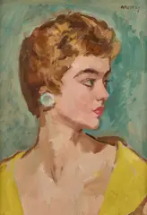 Philip Naviasky, Portrait Of A Lady In A Yellow Dress, Oil on board