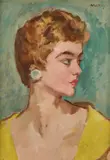 Philip Naviasky, Portrait Of A Lady In A Yellow Dress, Oil on board