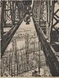 Muirhead Bone, Ship Building On The Clyde, Crane, pencil Lithograph