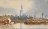 George Arthur Fripp, View Of A Cathedral, Possibly Norwich, Watercolour Mounted but unframed