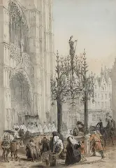 John White Abbott, Quentin Massys Well, Antwerp, Pencil and wash heightened with white