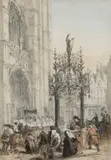 John White Abbott, Quentin Massys Well, Antwerp, Pencil and wash heightened with white