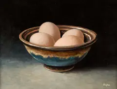 Arthur Baglee, Four Eggs In A Bowl, Oil on board