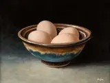 Arthur Baglee, Four Eggs In A Bowl, Oil on board
