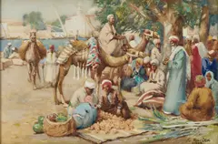 Frank Dean, Market Scene By The Nile, Egypt, Watercolour and gouache
