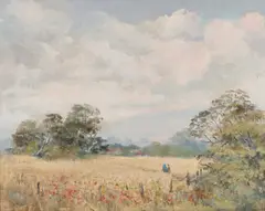 Bill Voss, Cornfield In Suffolk, Oil on canvas board