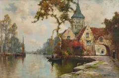 Alfred de Breanski Junior, On A Dutch Canal, Oil on canvas