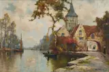 Alfred de Breanski Junior, On A Dutch Canal, Oil on canvas