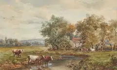 Joseph Dixon Clark, Cattle By A River, 1888, Watercolour