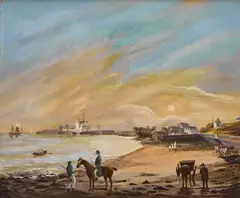 G.r Leech After Reed, Evening, Lyme Cobb 1815, Oil on board
