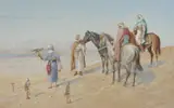 S. Mather, Falconry In The Desert, Watercolour heightened with white