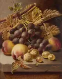 Oliver Clare, Still Life Of Fruit On A Ledge, 1922, Oil on board, possibly card laid to board