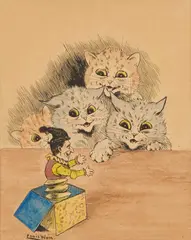 Louis Wain, Jack In A Box, Ink, watercolour and wash