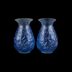 René Lalique, René Lalique (French, 1860-1945), 'Canards', A Pair Of Vases Designed 1931, glass with blue staining, stencilled R