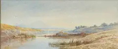 Ayrton Pullan, An Indian River Landscape With Mountains Beyond, Watercolour