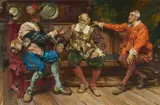 Edgar Bundy, Cavaliers In Conversation, Oil on canvas