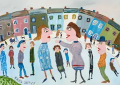 Fred Yates, Figures On A Street, Oil on board