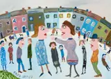 Fred Yates, Figures On A Street, Oil on board
