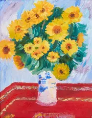 John Nicholson, Sunflowers In A Vase, Oil on board