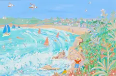 John Dyer, Crashing Waves, Gyllyngvase Beach, Cornwall, Oil on board