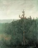 Skogslandskap Aften by Thorolf Holmboe, 1897, Olje på lerret, sold Dec 2000
