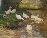 Emil Horst, Gjess ved en dam, Olje på lerret