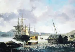 Johan Jacob Bennetter, Ved en norsk havn, Olje på lerret