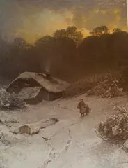 Sophus Jacobsen, Kvinne og barn i vinterlandskap, Olje på lerret