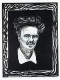 Edvard Munch, August Strindberg, Fargelitografi på papir, oppklebet på plate