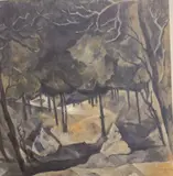 Skogsinteriør by Hjalmar Haalke, 1924, Olje på lerret, sold Jun 2000