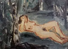 Liggende akt by Harald Kihle, Olje på plate,, sold Jun 2000