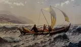 Hans Dahl, To jenter og mann seilende i oselver
