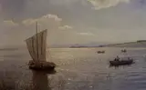 Hans Gude, Fjordlandskap med båter og folkeliv