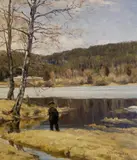 Jacob Gløersen, Elvefisker, 1888, Olje på lerret