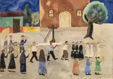 Pedro Alcántara Herrán, Procesión en un pueblo, 1952, Acuarela sobre papel