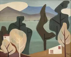 [Paisaje sabanero] by Marco Ospina, 1976, Óleo sobre madera, sold May 2024