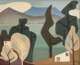 Marco Ospina, [Paisaje sabanero], 1976, Óleo sobre madera