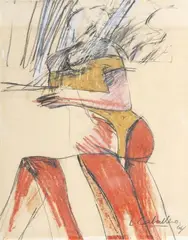 Luis Caballero, Sin título, 1966, Pastel graso y lápiz sobre papel.