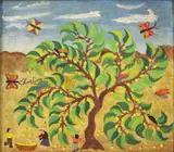 Leonor Alarcón, Ay siruelas asta para los pajaros, 1974, Mixta sobre madera.