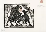 Alejandro Obregón, [Perros ladrandole a la luna], década de 1960, Xilografía sobre papel. Ejemplar 36 de 100
