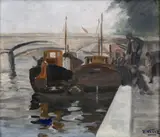 Eladio Vélez Vélez, [Paisaje fluvial con barcazas], ca. 1928, Óleo sobre lienzo.