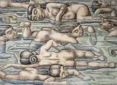 Nadadoras del río Zulia by Luis Alberto Acuña Tapias, 1981, Acrílico y carboncillo sobre madera., sold Jun 2023