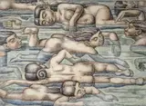 Luis Alberto Acuña Tapias, Nadadoras del río Zulia, 1981, Acrílico y carboncillo sobre madera.