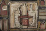 Carlos Rojas, Sin título, de la serie Botellas, ca. 1960, Mixta sobre tabla.