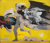 Alejandro Obregón, Victoria de tres cordillera "Samotracia andina", de la serie Victoria de la Paz, ca. 1980, Óleo sobre madera.