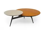 Mesa de centro, Hierro y madera enchapada en roble y formica, Hierro y madera enchapada en roble y formica