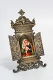 Bronce con baño de plata y esmalte by Nicho con imagen de Virgen con niño, Bronce con baño de plata y esmalte, sold Apr 2023