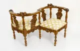Sofá confidente estilo victoriano, Madera de nogal, Madera de nogal