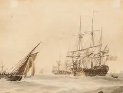 Samuel Atkins, Men Of War Off The Foreland, watercolour